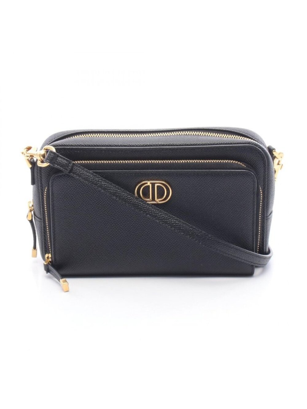 Dior Shoulder Bag Double Pouch Black Leather